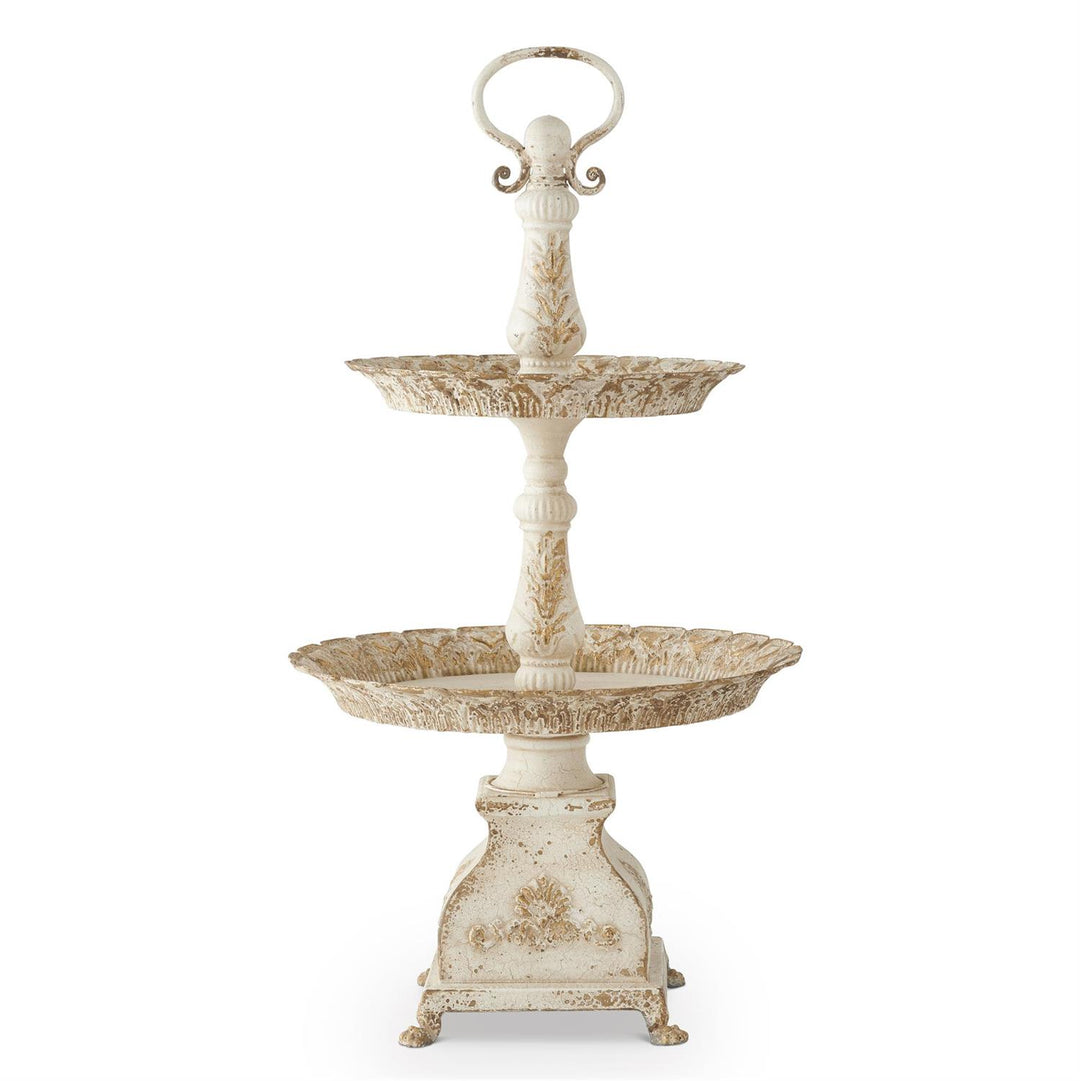 White & Gold Washed Metal Tiered Tabletop Tray