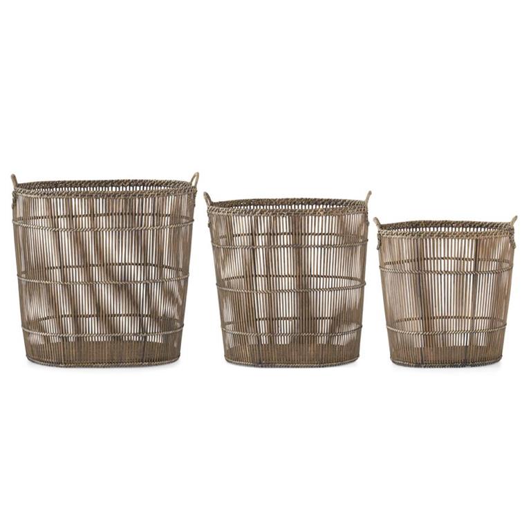 Metal Framed Rattan Slat Nesting Baskets