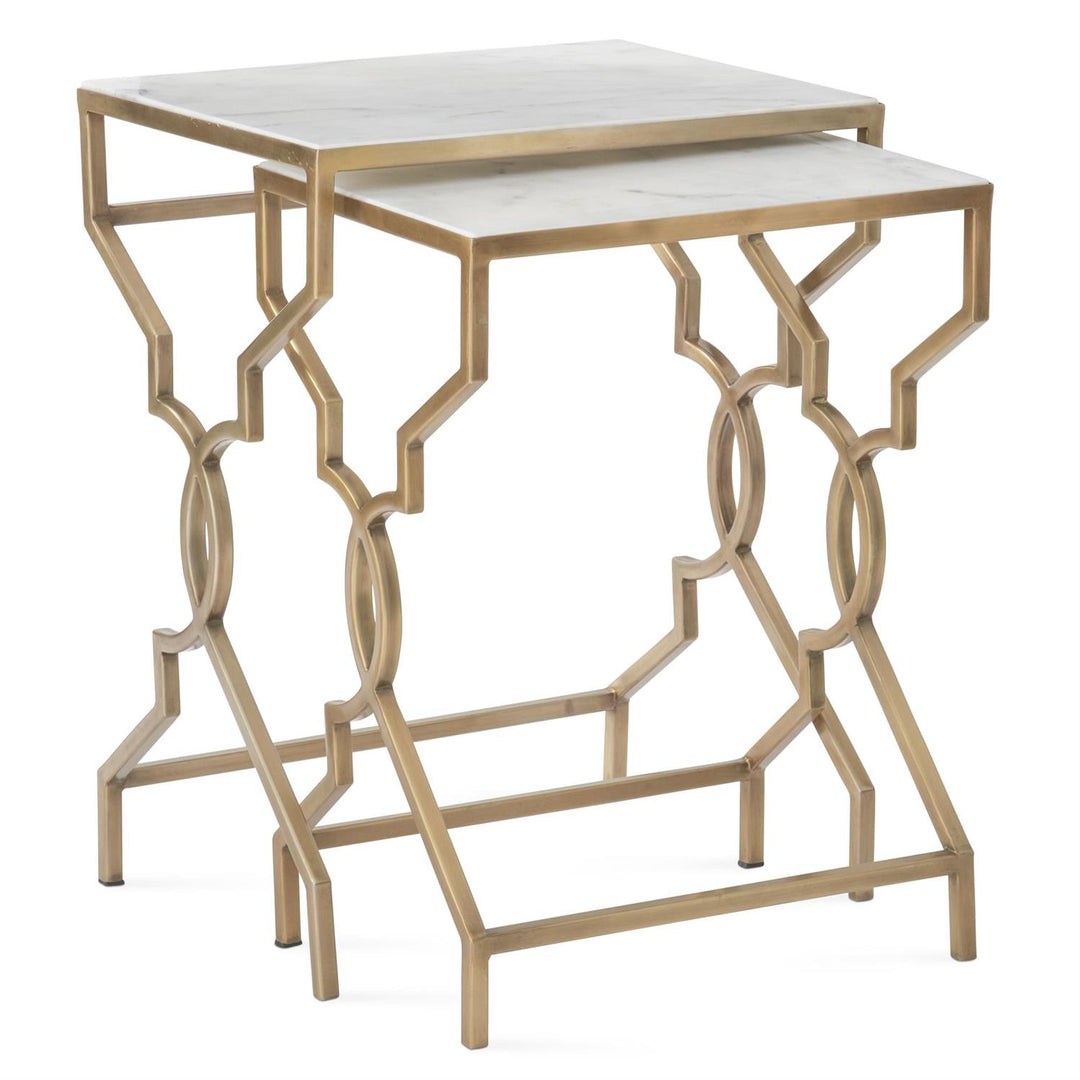 Antique Brass & White Marble Nesting Side Tables