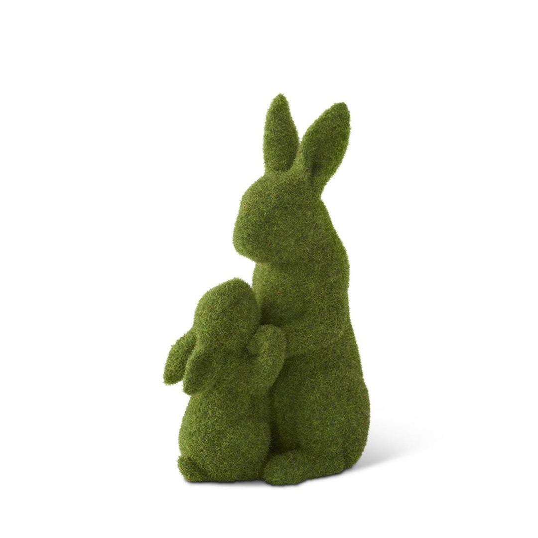 Flocked Moss Mother & Child Garden Rabbi