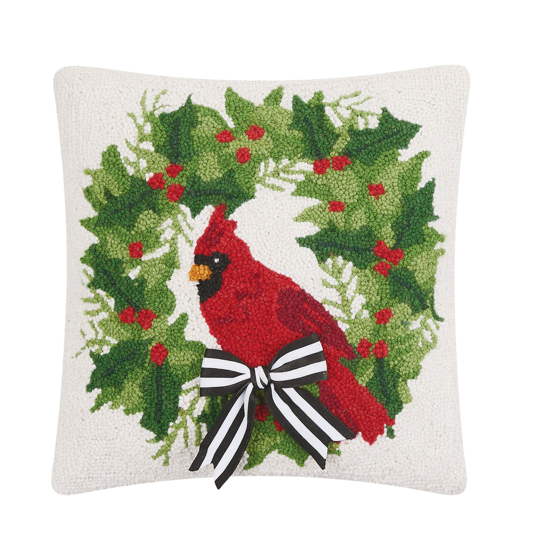 Cardinal with Ribbon Hooked Pillow