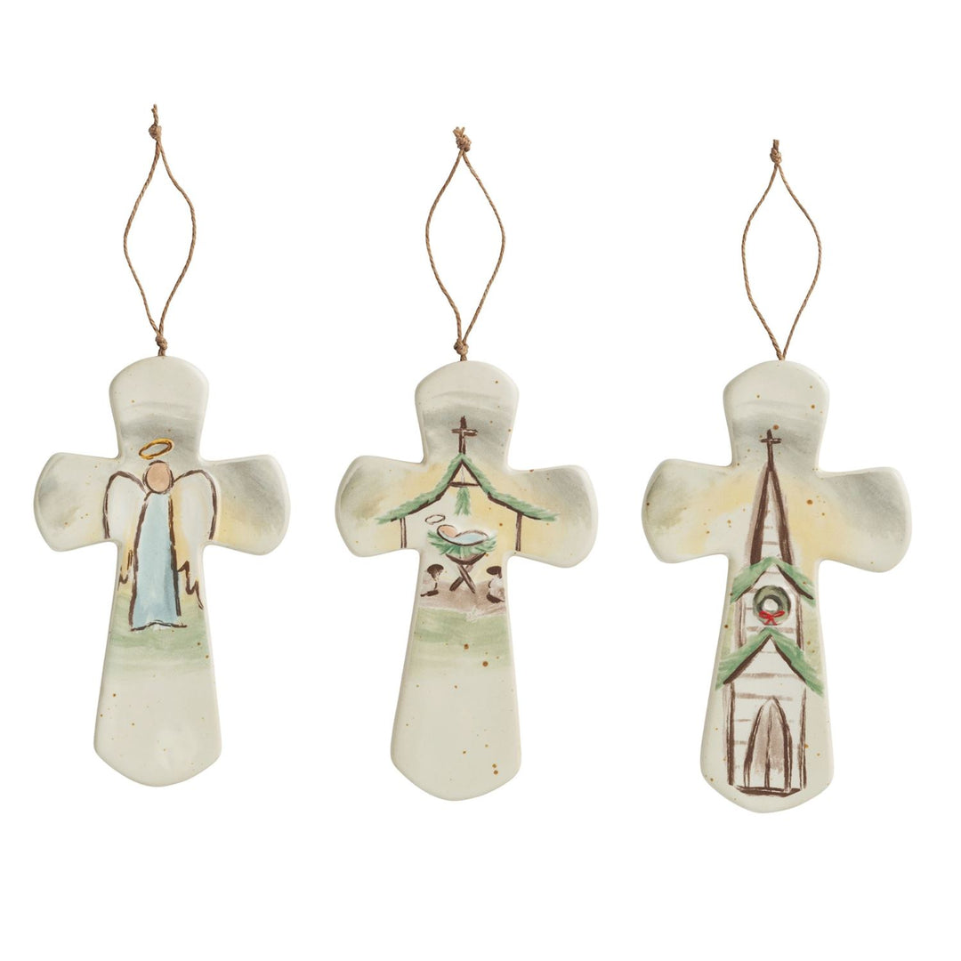 Painted Nativity Scene Cross Ornament