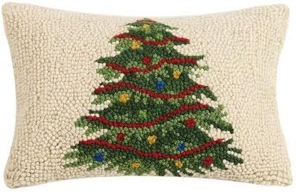 Traditional Christmas Tree Hooked Pillow