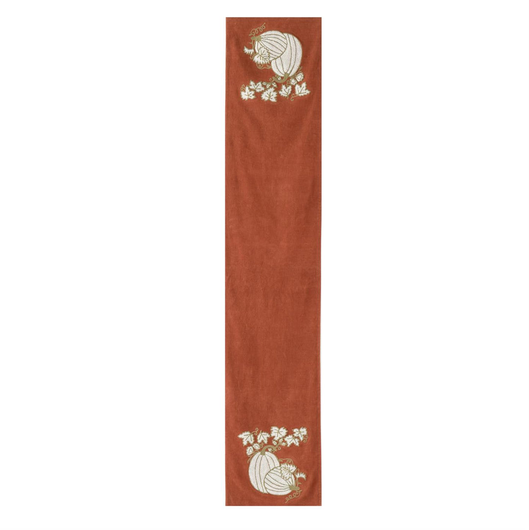 Orange Velvet Pumpkin Embroidered Table Runner