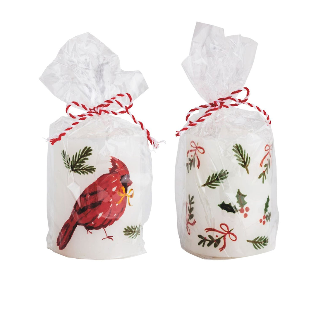 Cardinal & Holly Pillar Candles