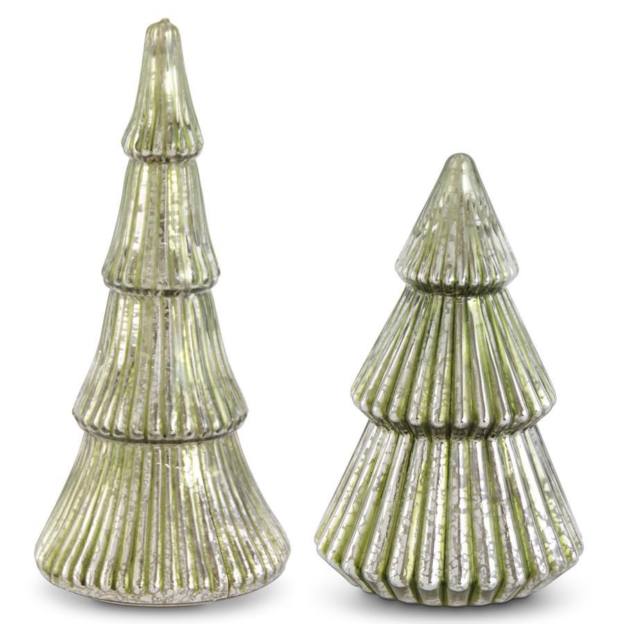 Ribbed Green Mercury Glass LED Trees
