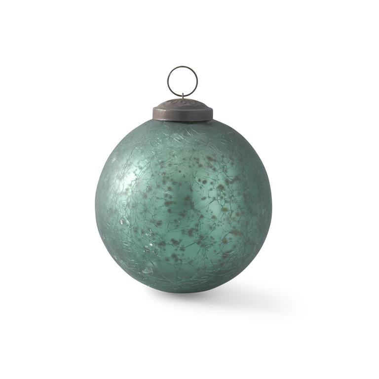 Crackled Teal Green Mercury Glass Round Ornament