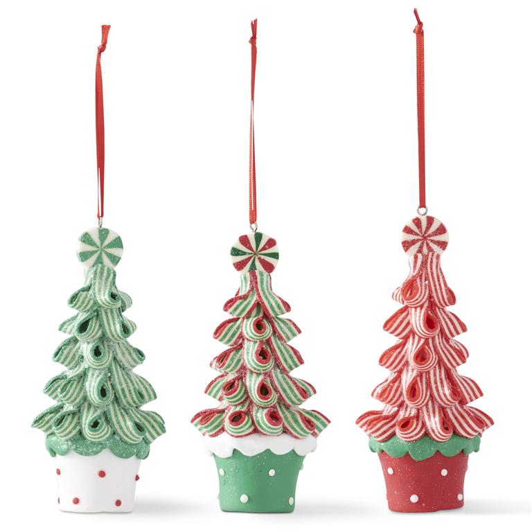 Assorted Green & Red Ribbon Candy Tree Ornaments