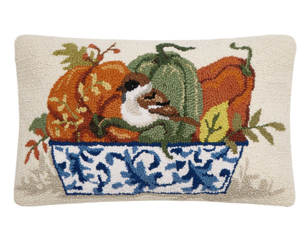 Chinoiserie Pumpkins Hooked Pillow