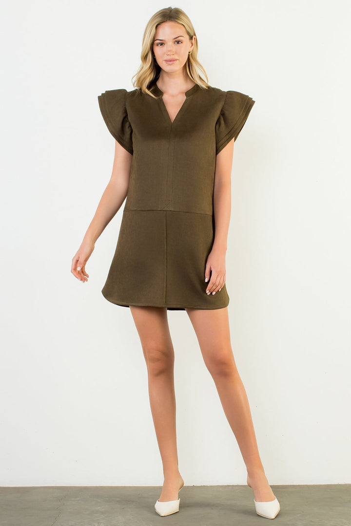 Farrah Flutter Sleeve Suede Dress