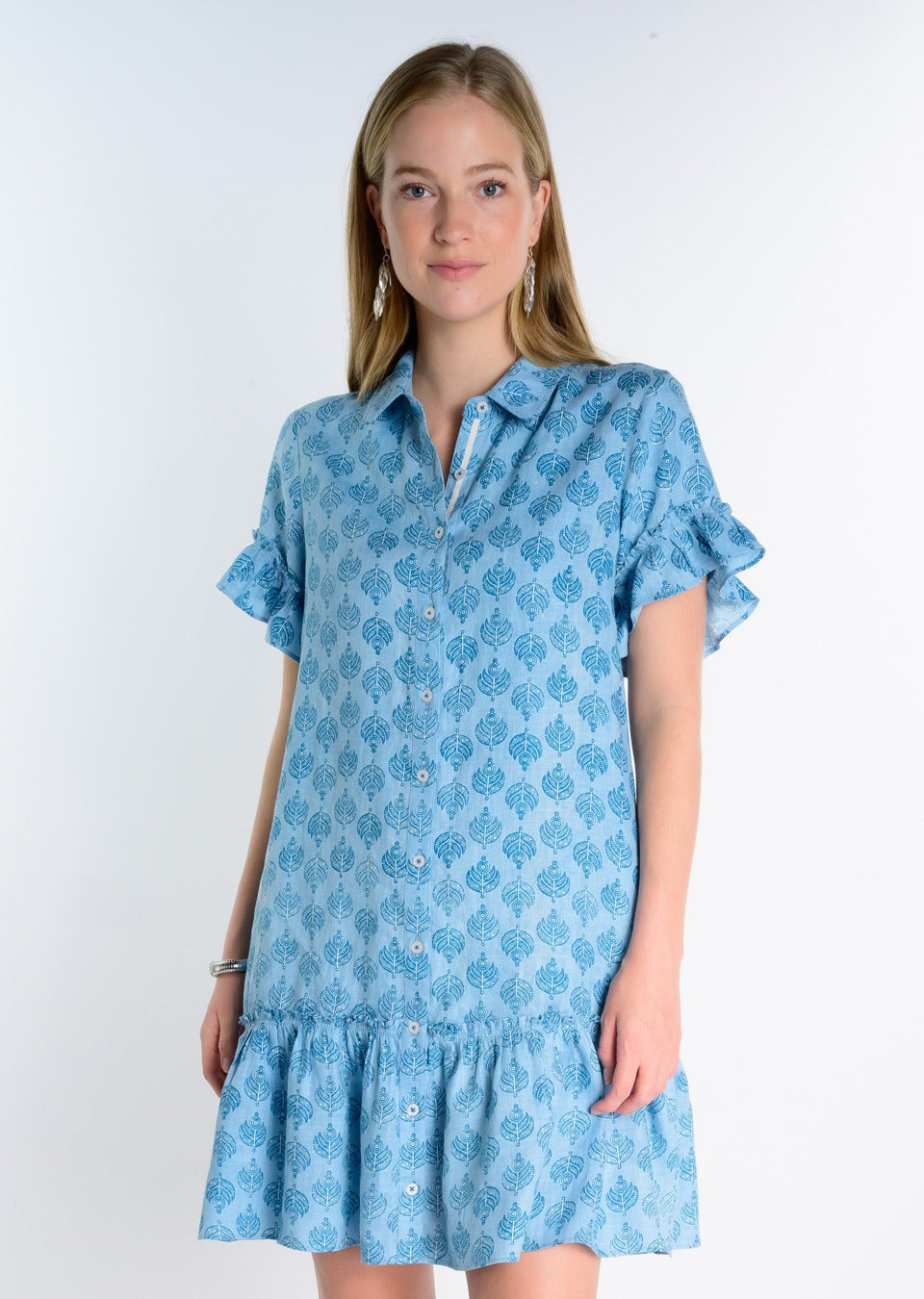 Blue Block Print Shirt Dress (Ivy Jane)