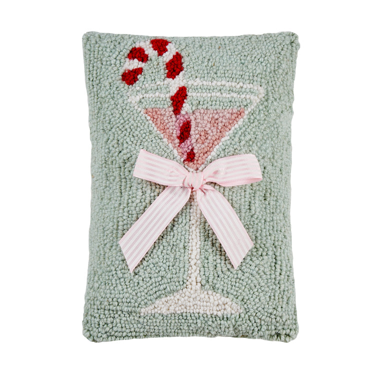Bow Martini Glass Hooked Pillow
