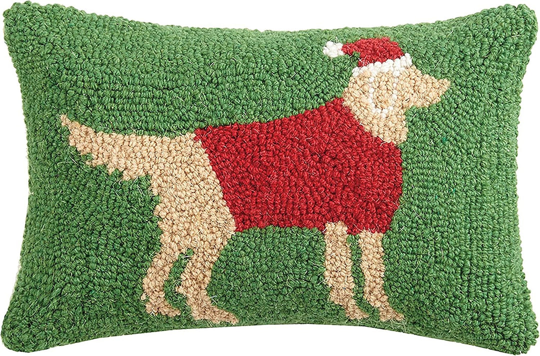 Christmas Golden Retriever Hooked Pillow