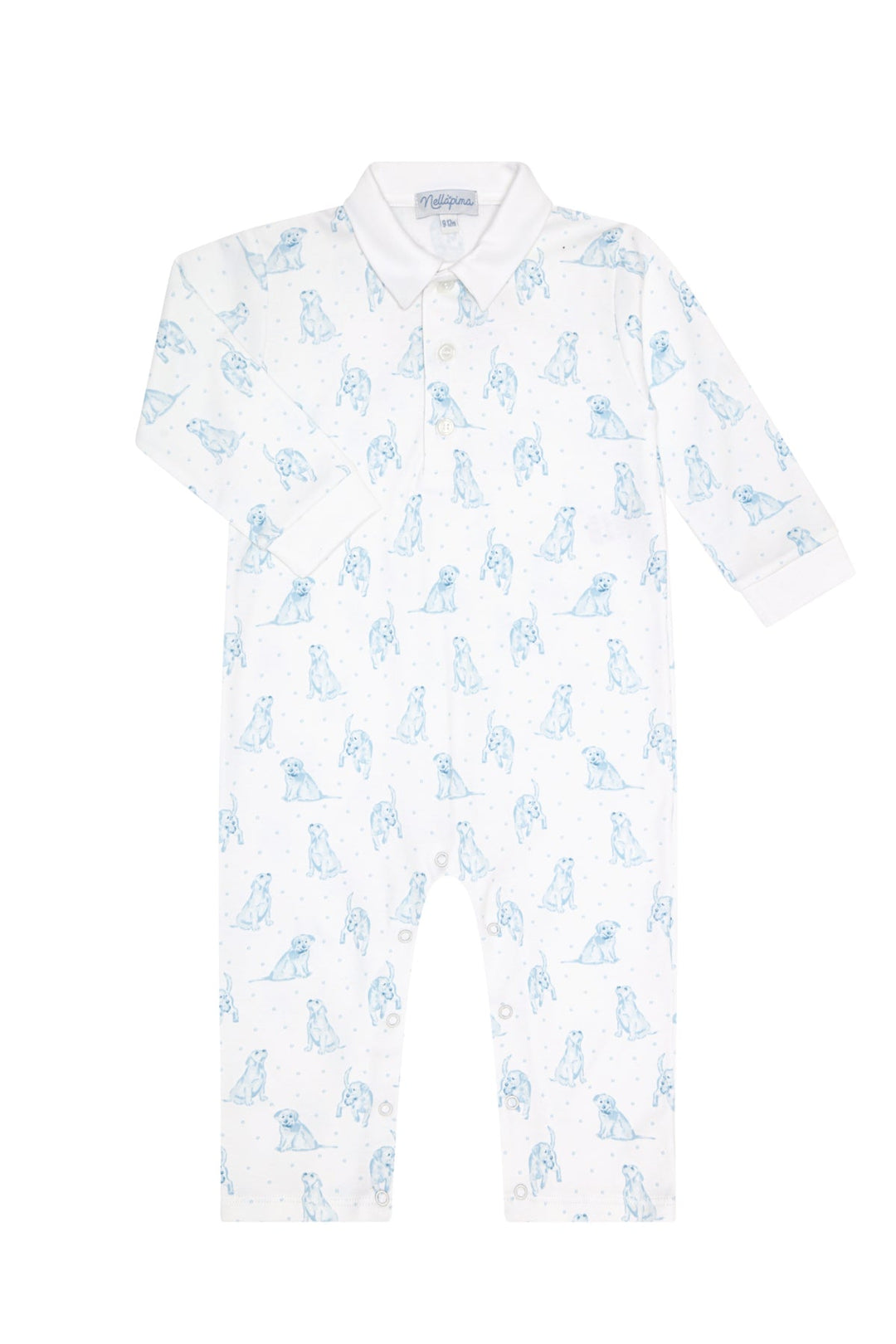 Blue Puppy Love Print Romper