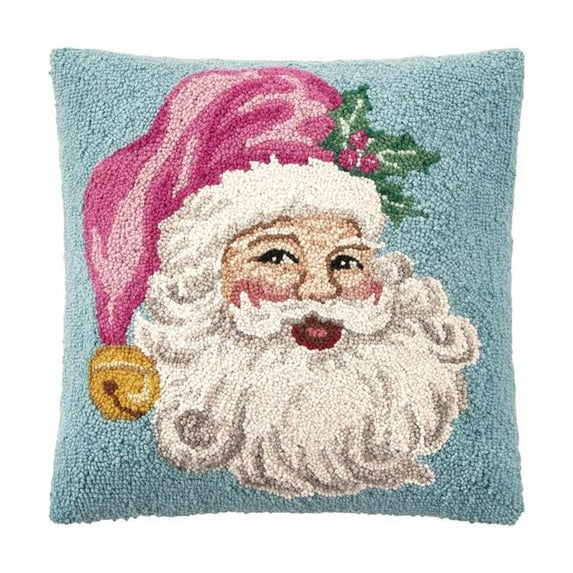 Retro Pink Santa Hooked Pillow