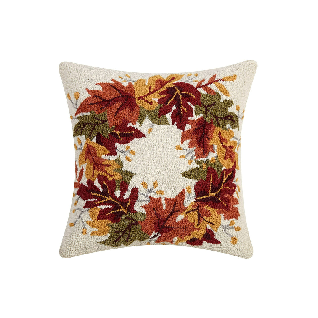 Fall Wreath Hooked Pillow