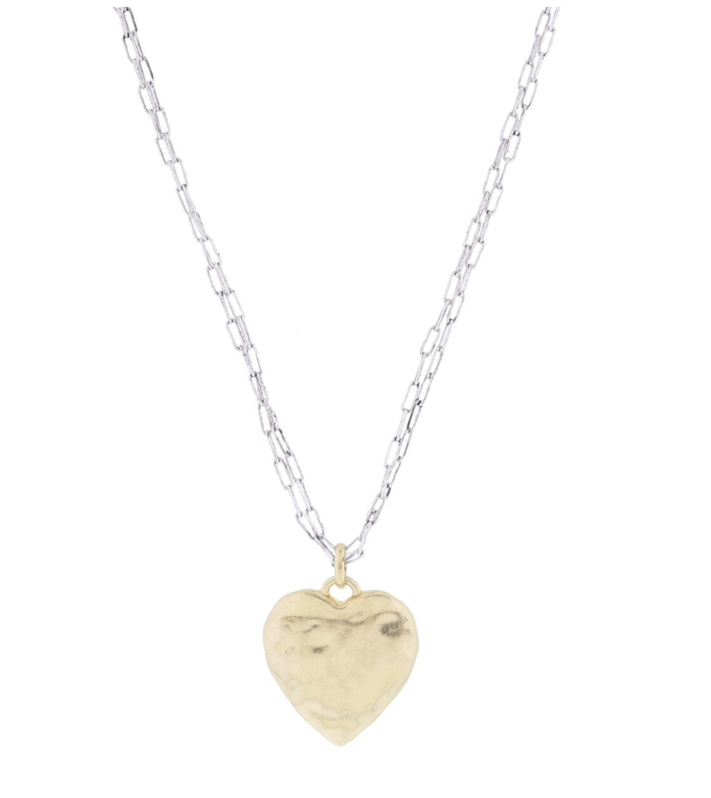 Silver Paperclip Chain with Hammered Heart