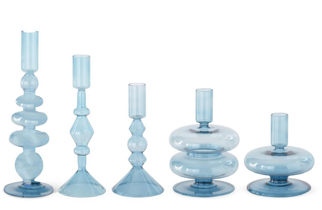 Handmade Blue Glass Modern Taper Candleholders