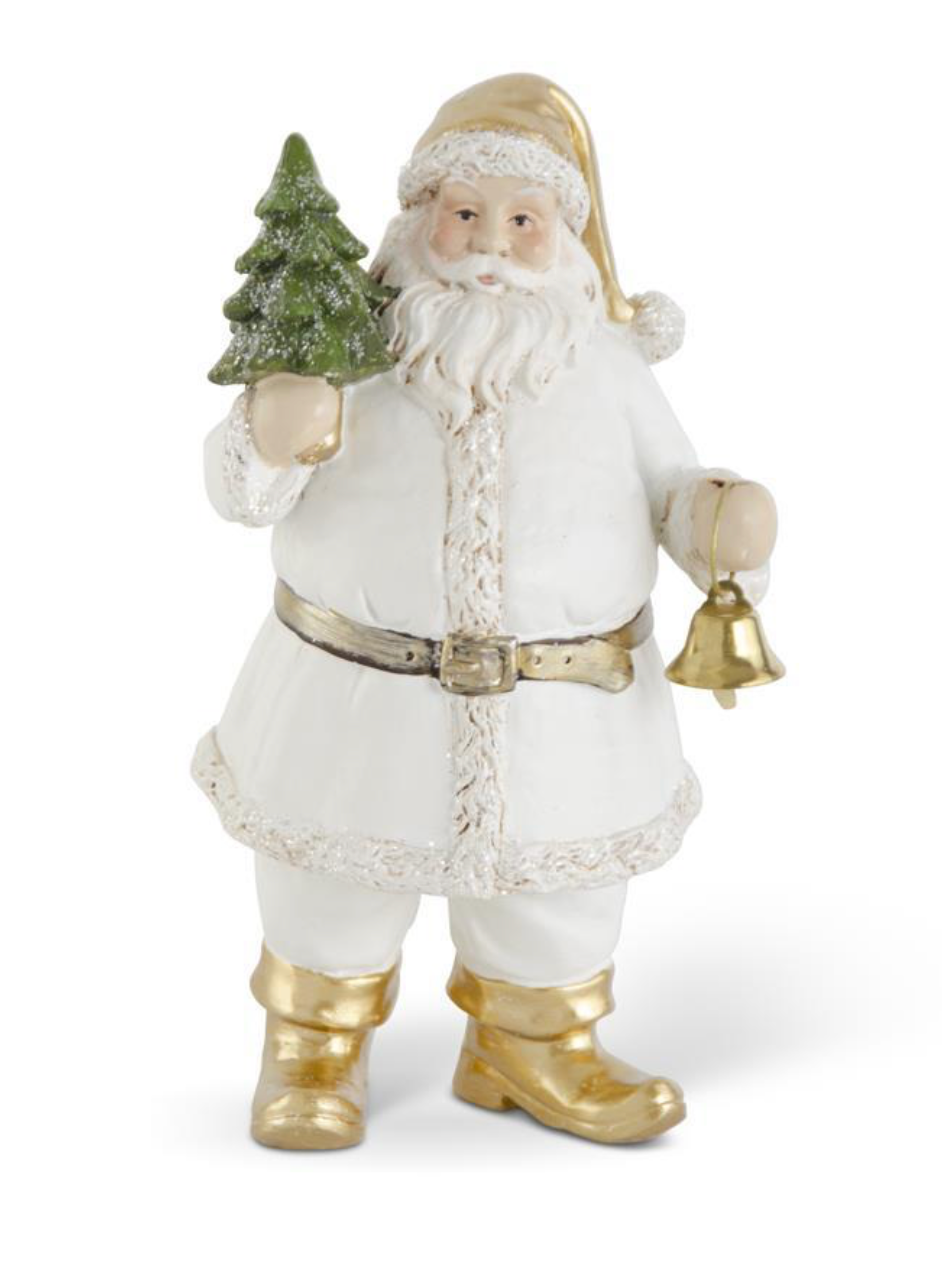 White & Gold Santa with Tree & Bell