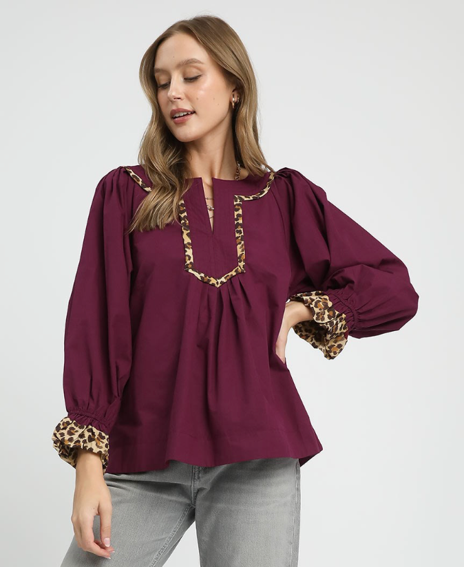Cheetah Detail Flutter Sleeve Top