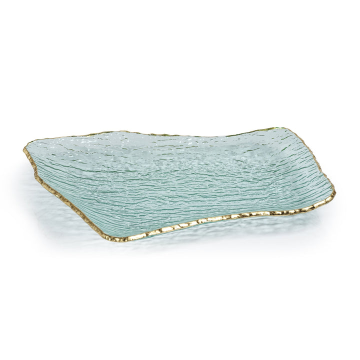 Textured Rectangular Organic Shape Plate with Jagged Gold Rim