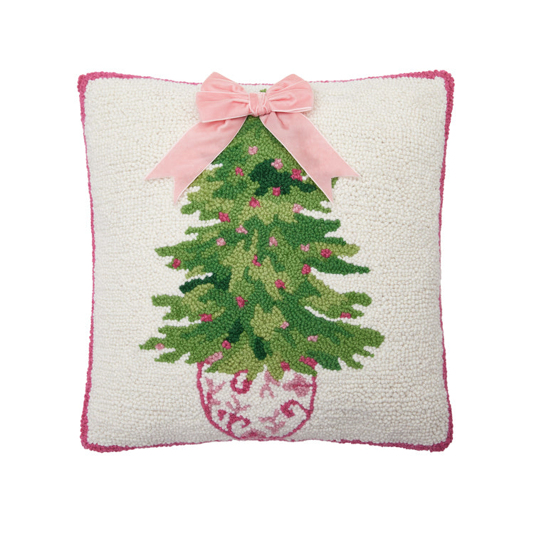 Pink Ribbon Tree Hooked Pillow