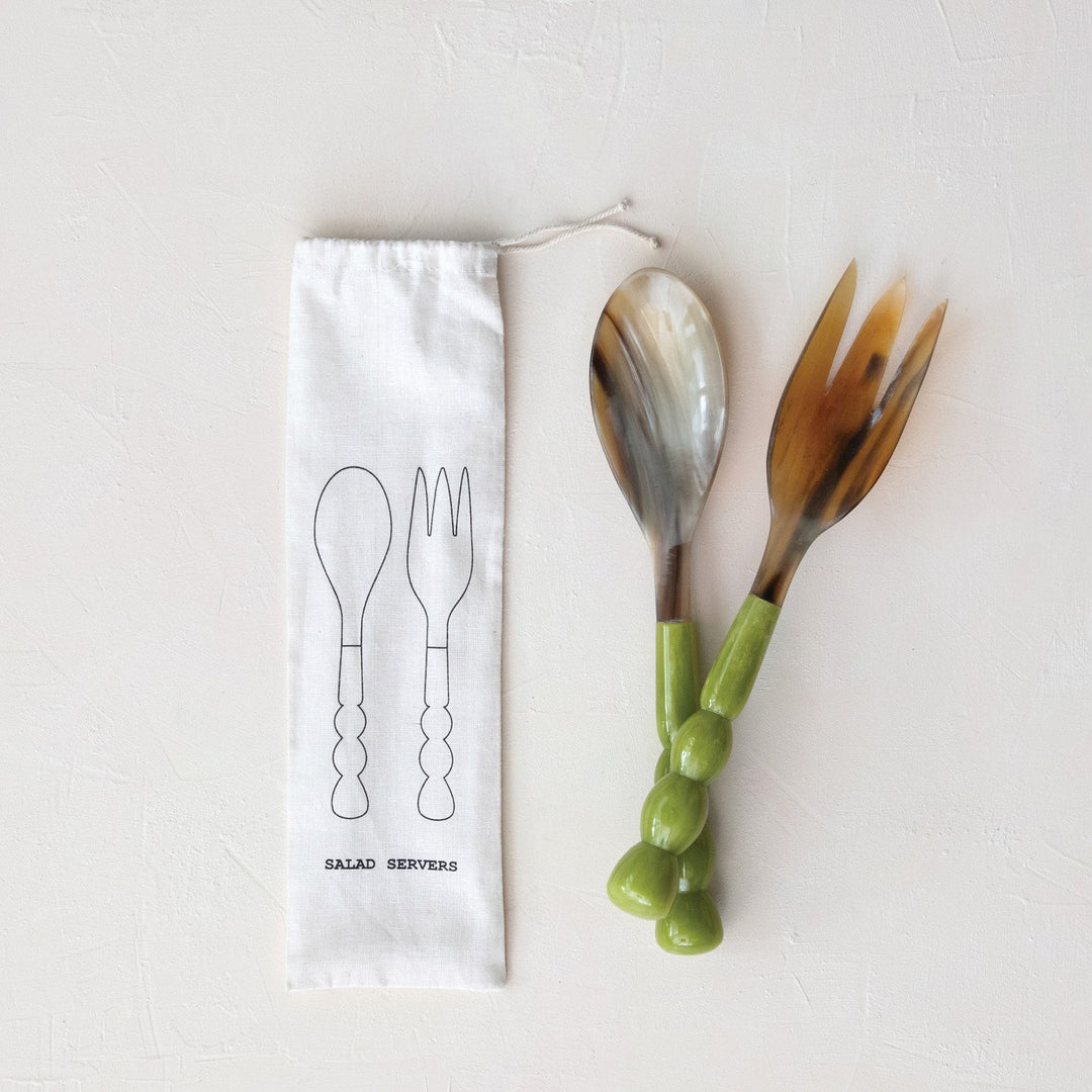 Natural Horn Salad Servers