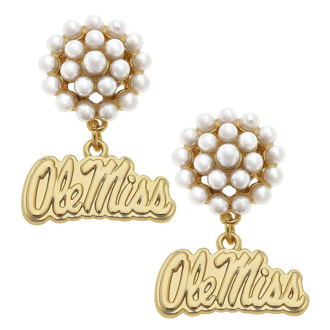 Ole Miss Pearl Cluster Earrings