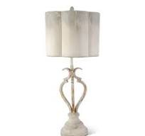 Cream & Gray Distressed Metal Lamp w/Metal Scalloped Shade