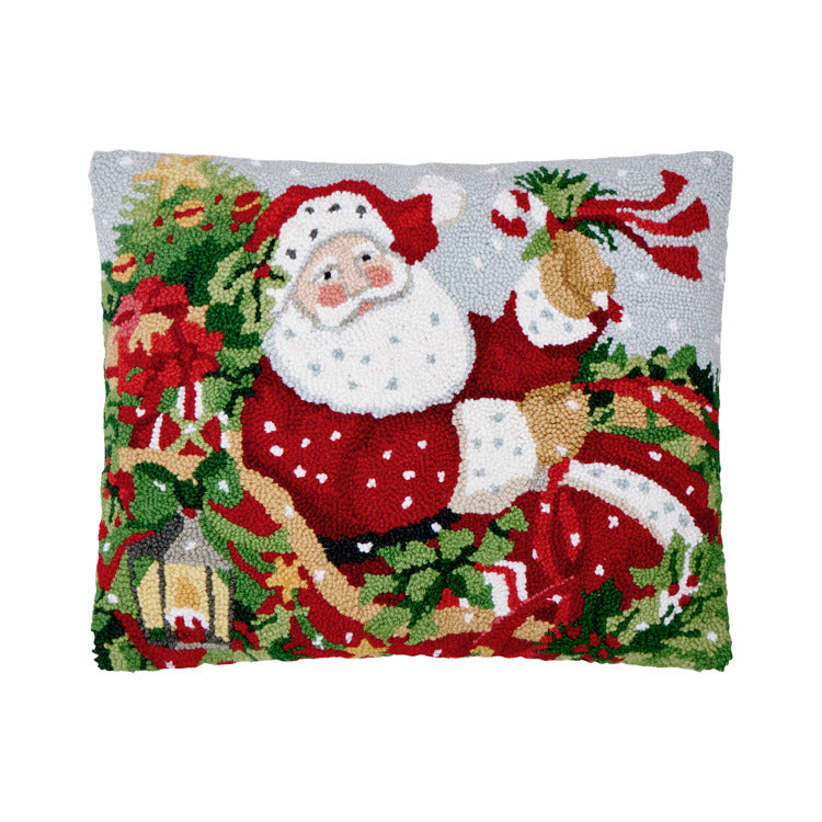 Santa In Sleigh Hooked Pillow