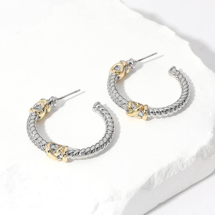 14K Gold Plated Two Tone Crisscross Rope Hoop Earrings