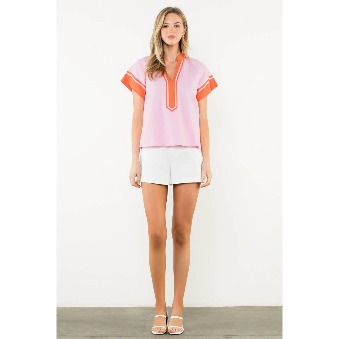 Orange Trim Short Sleeve Top