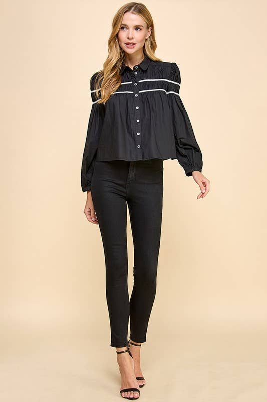 Collared Striped Button Down Blouse