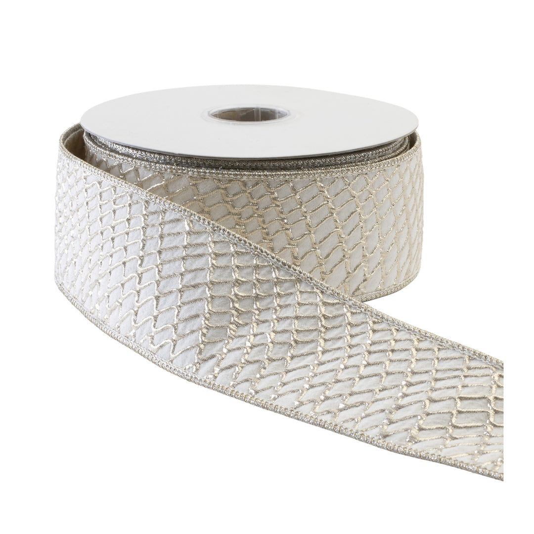 White and Gold Webbed Ribbon