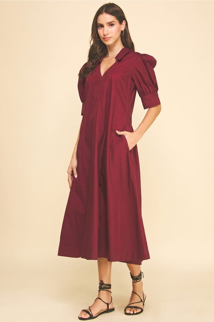 V-Neck Pleated A-Line Dress