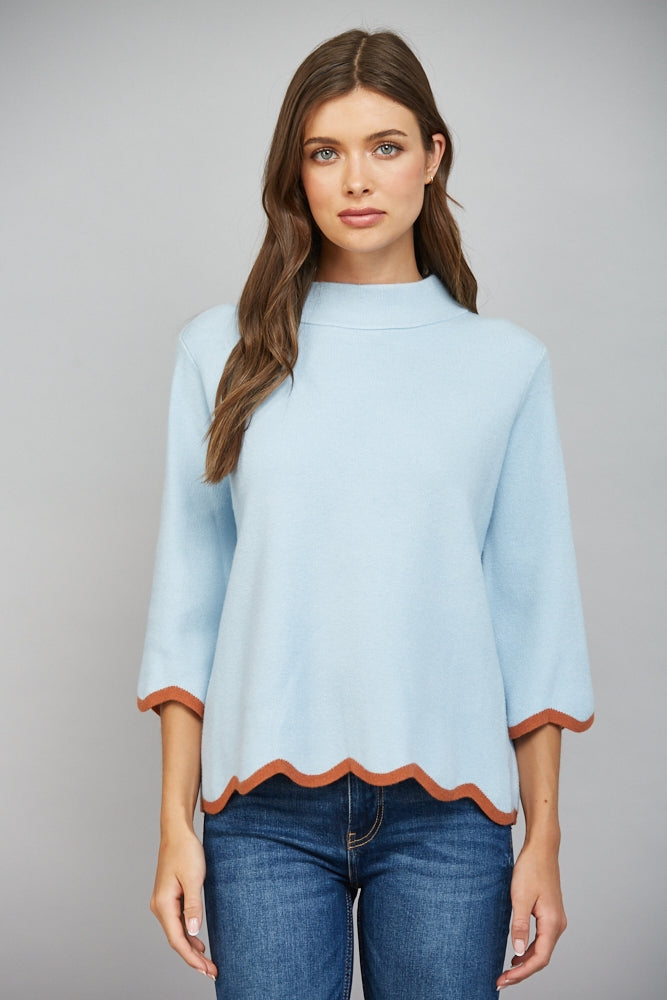 Scallop Edge Detailed Mock Neck Sweater Top
