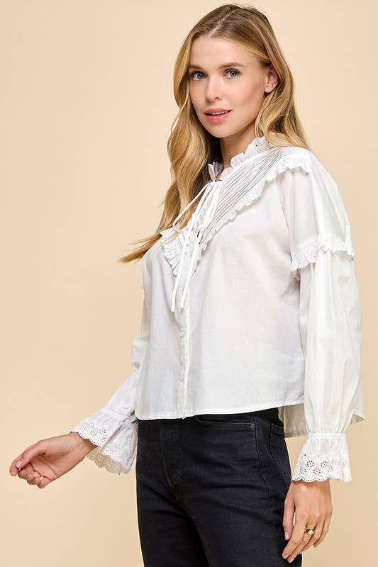 Eyelet Lace Button Up Blouse