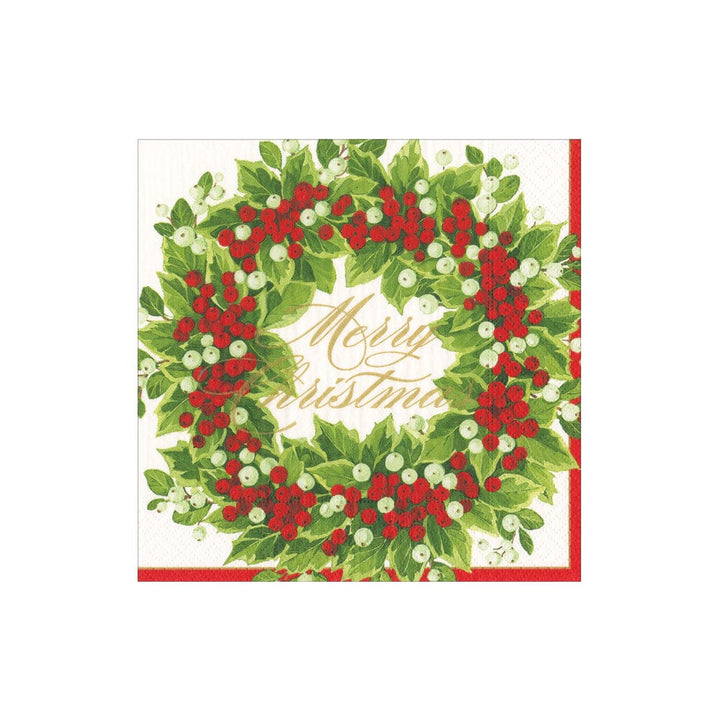 Holly and Berry Wreath Merry Christmas Napkin