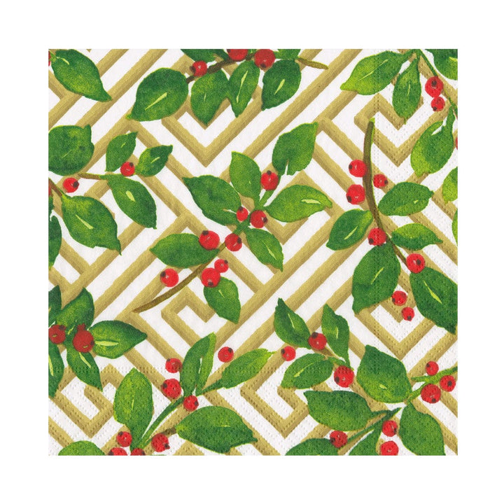 Holly And Fretwork White Napkin
