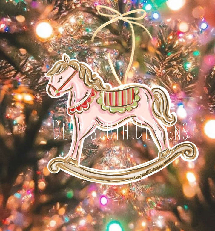 Rocking Horse Acrylic Ornament | Blue &amp; Pink