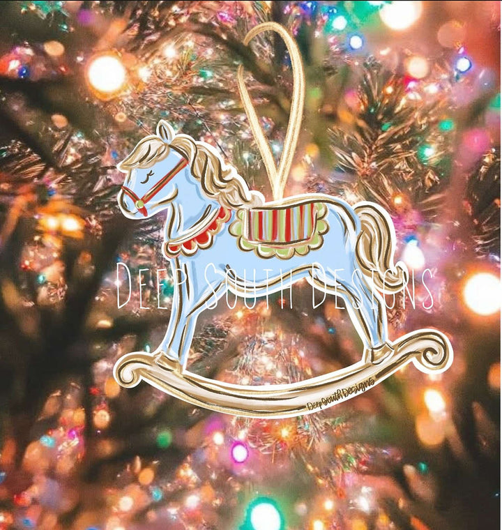 Rocking Horse Acrylic Ornament | Blue &amp; Pink