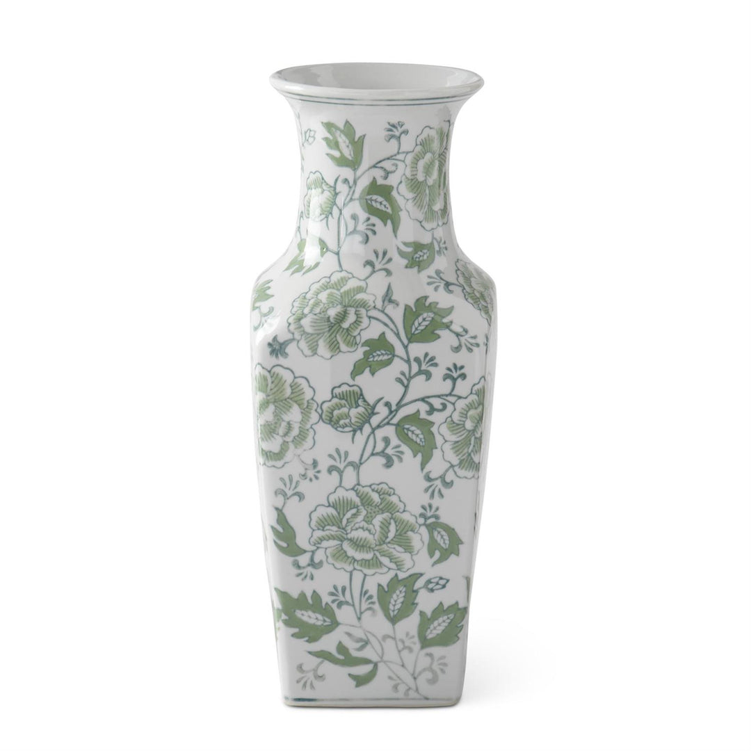 Green & White Floral Ceramic Vase