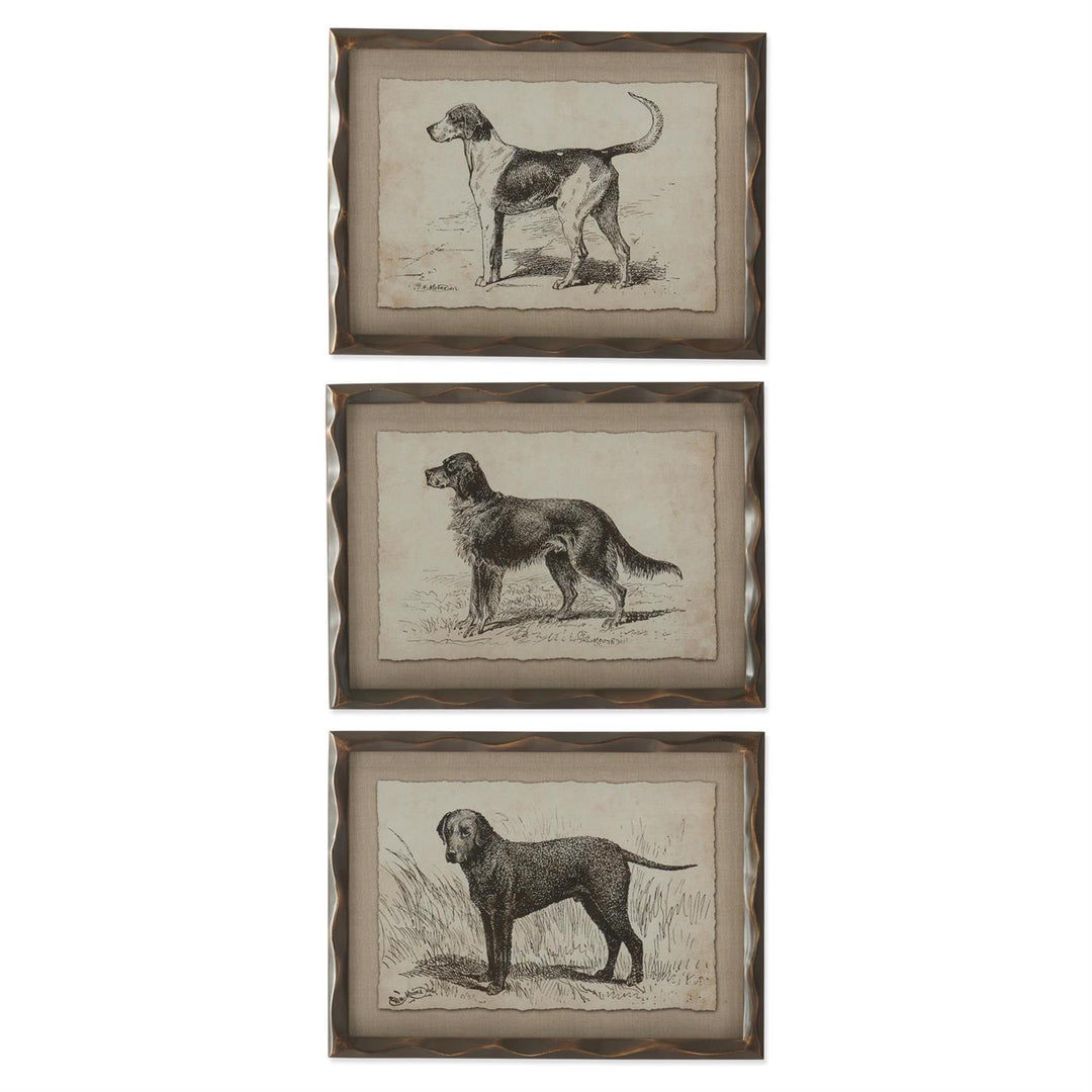 11.75 Inch Ornate Brown Wood Framed Dog Prints