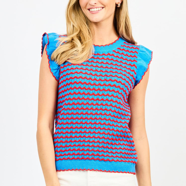 Red and Blue Sleeveless Crochet Top