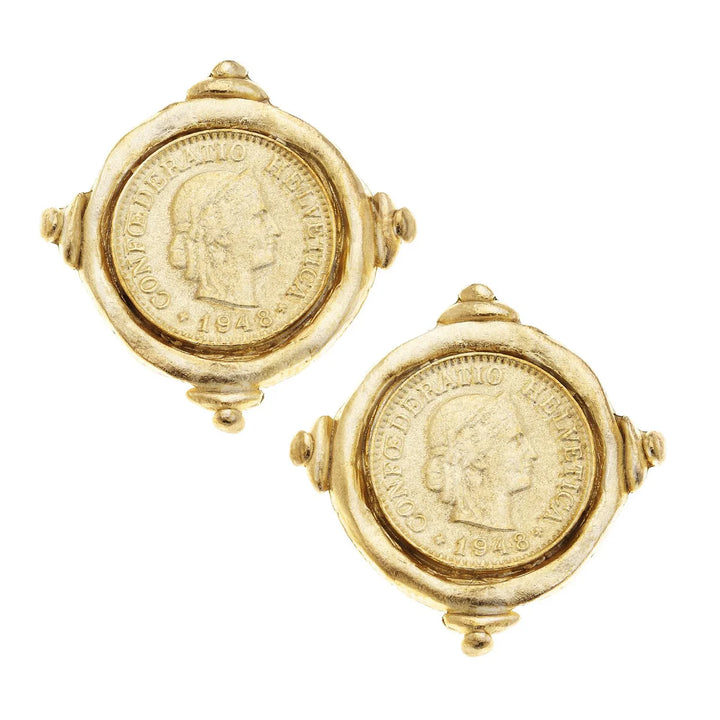 Handcast Gold Coin Earring