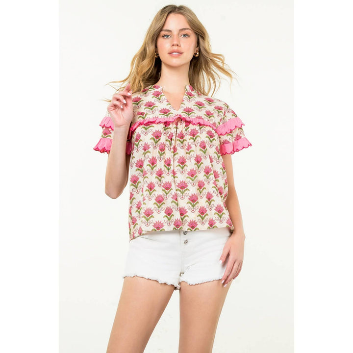 Floral Flounce Sleeve Top