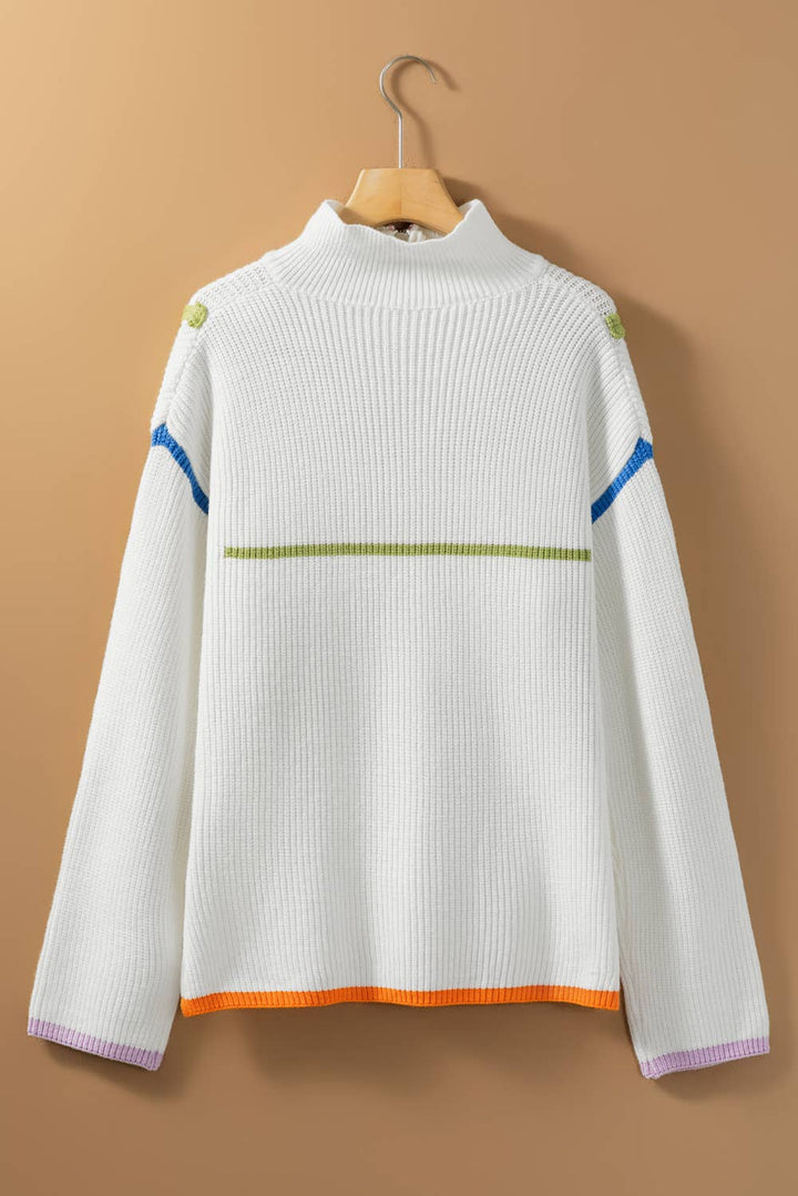 Colorful Edge Drop Shoulder Sweater