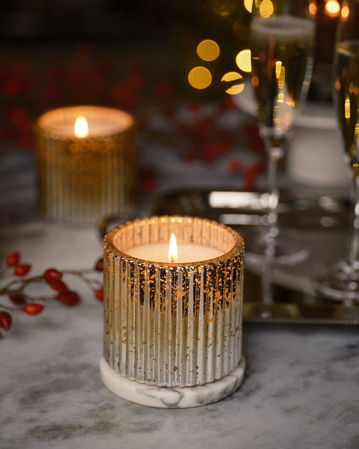 Holiday Champagne | Plaid Ribbed Glass Candle