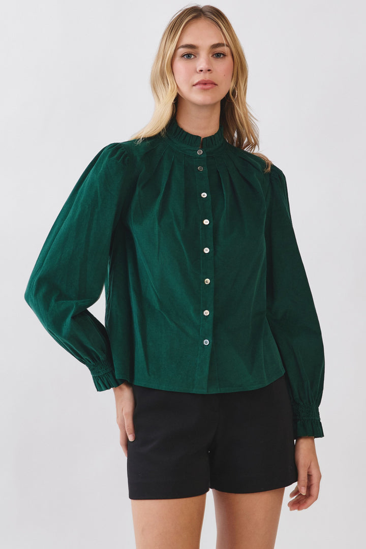Green Corduroy Button Down Top