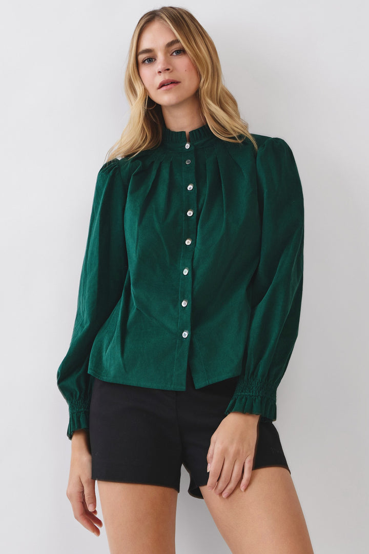 Green Corduroy Button Down Top